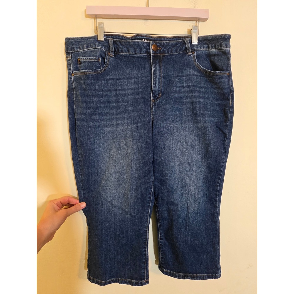 d.jeans Womens 20W Blue Denim Capri Jeans Mid Rise Stretch Cropped Pants